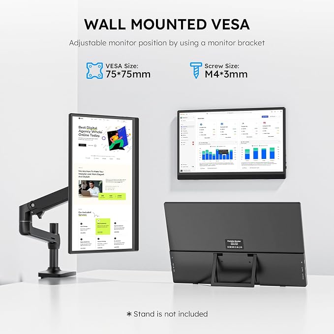 Portable Monitor for Laptop FHD 15.6" 1080P Ultra-Slim USB-C&HDMI External Second Screen for Laptop Travel Monitor Dual Speaker-Screen Extender for PC/Mac/Phone/PS4/5/Xbox/Switch-VESA*2