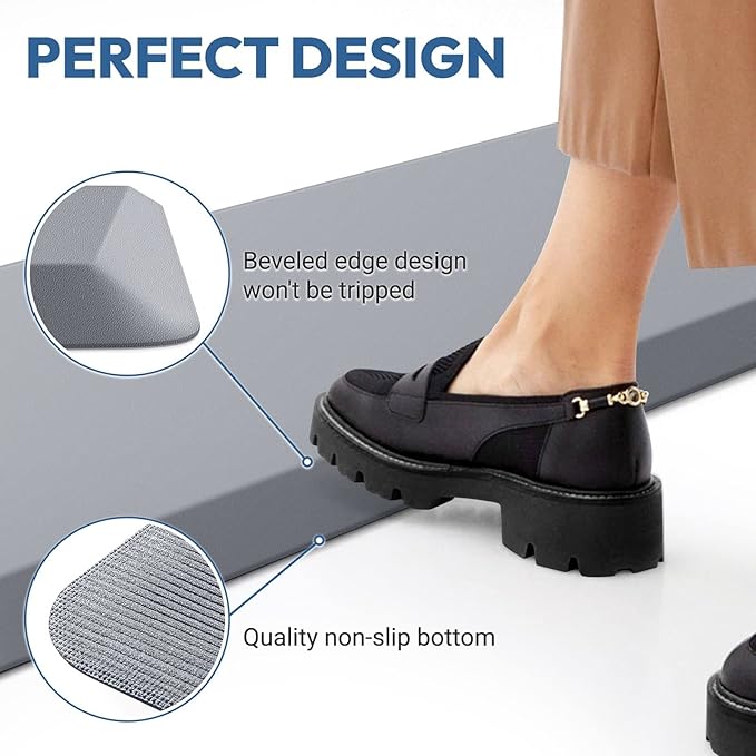 4/5 Inch Thick Kitchen Mat - Cushioned Anti Fatigue Mats for Kitchen Floor - Easy to Clean, Waterproof, Non-Slip Kitchen Rug for Sink, Office, Kitchen (30''x108'' Grey)