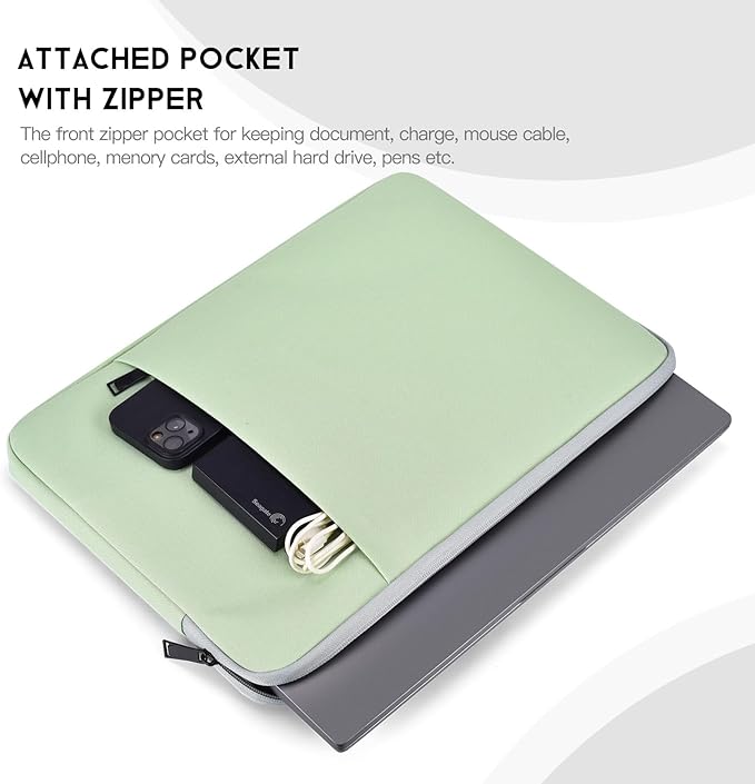 Laptop Sleeve Case 14 inch, Padded Shockproof Travel Computer Bag for Surface Laptop 6 5 4 15", HP Lenovo Dell ASUS Acer Chromebook 14 inch Water-Resistant Carrying Bag -Mint Green
