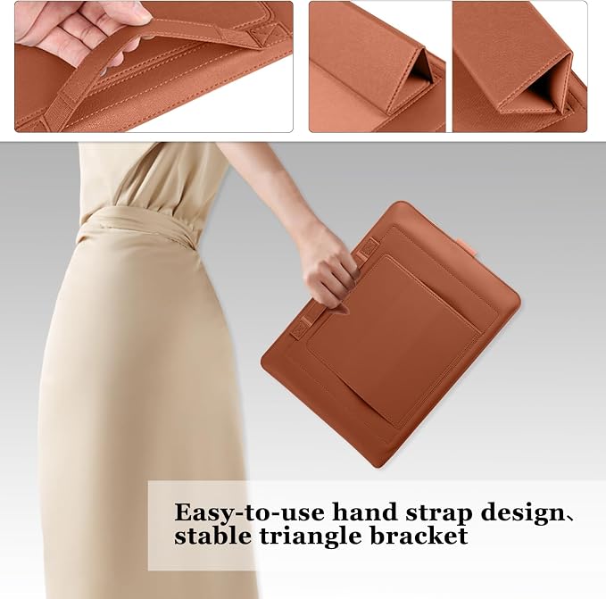 13-14 inch Laptop Sleeve Protective Case for MacBook Air/Pro 13-14" M5/M4/M3/M2/M1 (Pro/Max), [3 in 1] PU Leather Laptop Waterproof Slim Cover with Stand and Mouse for MacBook - Brown