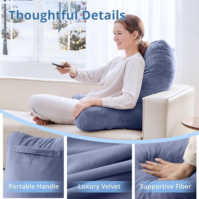 Sasttie 25-inch Reading Pillows for Sitting in Bed Adult, Jumbo Velvet Back Pillow Bed Sitting Up, XL High Back-Rest Support Cushion for Sit Up on Couch & Floor, Oeko-Tex Certified, Greyish Purple