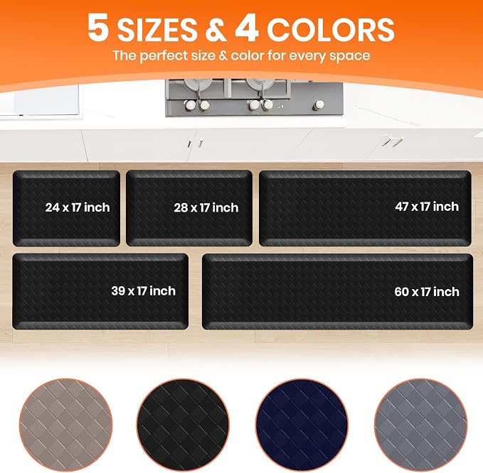 4/5 Inch Extra Thick Kitchen Mats for Floor,Non Slip Anti Fatigue Kitchen Rugs,Waterproof Stain Resistant Sink Mat,Cushioned Standing and Comfort Mats for Office (17"x60" Black)