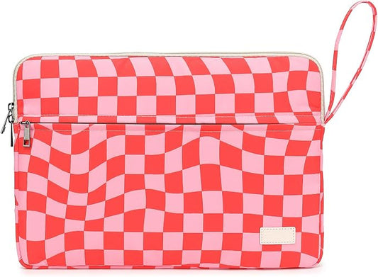 Pink Checkered Laptop Sleeve Case with Handle and Pockets for MacBook Pro 16 and 15 Inch,15.6 Inch Laptop