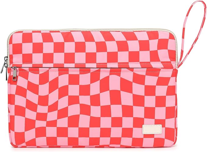 Pink Checker Pattern 13 inch Canvas Laptop Sleeve with Pocket 13 inch 13.3 inch Laptop 13 case13 Sleeve
