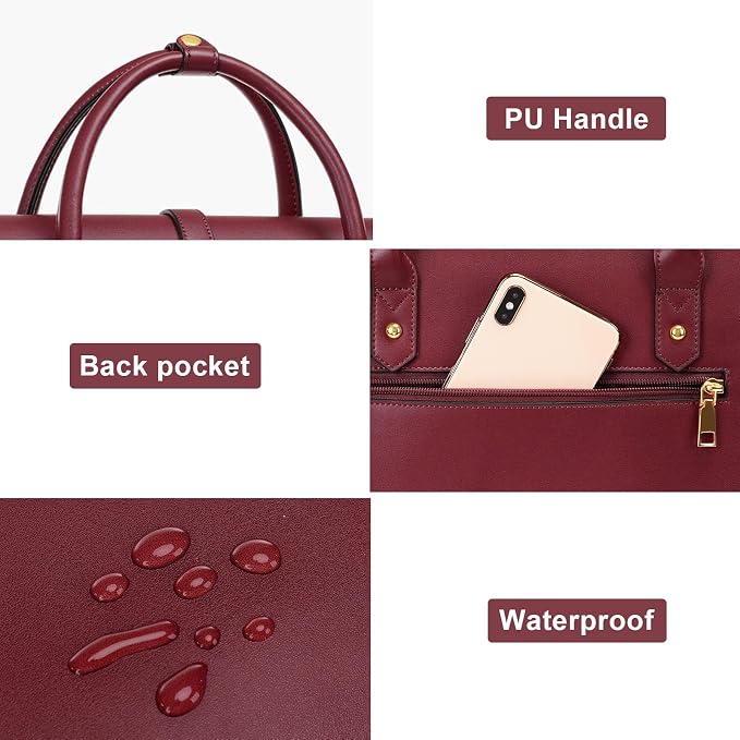 MOSISO Laptop Bag for Women, 17 inch PU Leather Laptop Shoulder Bags Convertible Backpack, 17.3 inch Messenger Bags Casual Handbag Work Briefcase Travel Computer Bag with Bowknot, Wine Red