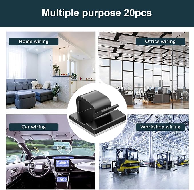 INCHOR Cable Management Kit 210 Pcs, 5 Cord Organizer for Desk, 28 Cable Clips, 100 Fastening Cable Ties, 4 Cable Sleeve Split, 10 Wire Organizers for Cords, 20 Zip Tie Mounts for Car Office Home