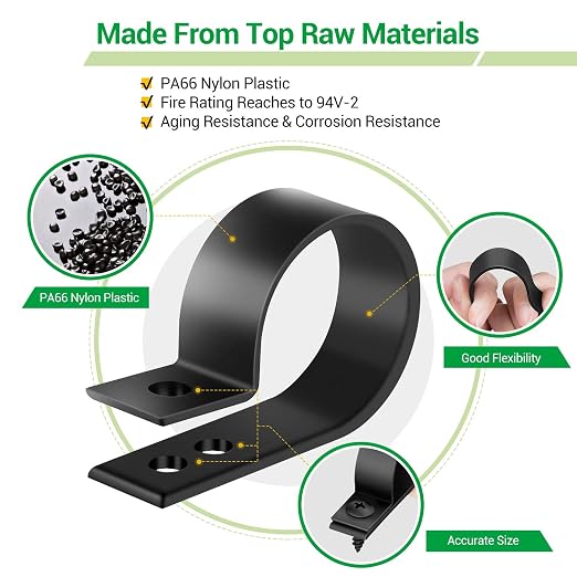 Cable Clips for Cable Management Cord Organizer, 6 Sizes 300 PCS Nylon R-Type, 3/16'' 1/4'' 3/8'' 1/2'' 3/4'' 1'' Black Plastic Screw Mounting Cord Fastener Clamp Assortment Kit with M4 Screws