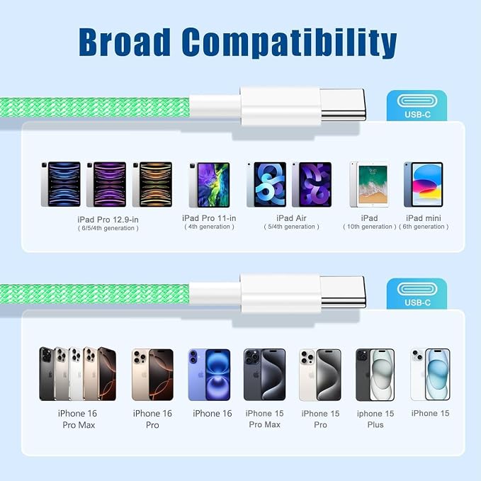 USB C to C Fast Charger Cable 10ft, Long Type C to USB C Charging Cord Wire for Apple iPhone 17 Pro Max/17 Air/16 Pro/15 Plus,MacBook Pro 2021/2020/2019/2018,iPad 12.9/11 inch/Mini/Air,Samsung Galaxy