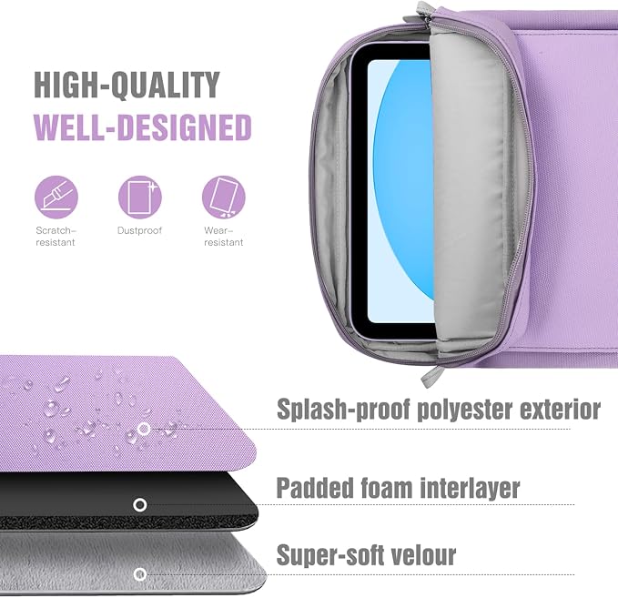 TiMOVO 9-11 Inch Tablet Sleeve Bag with Shoulder Strap for iPad 11-inch A16 2025, iPad 10th Gen. 10.9"/10.2", Galaxy Tab A9+/A11Plus 11", Purple