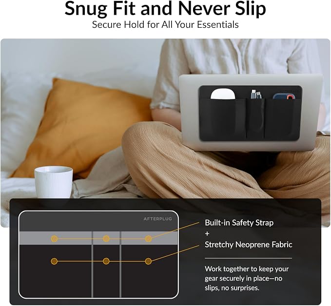 3-Pocket Adhesive Hard Drive Holder for Laptop | Stick-On Pouch for External SSD, HDD, Mouse and More - Black & Yellow