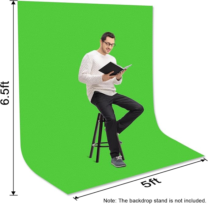 EMART 5x6.5ft Green Screen Backdrop, Non-Woven Fabric Greenscreen Photography Background with 2 Spring Clamps, Suitable for Photoshoot, Photographic Studio, Live Streaming