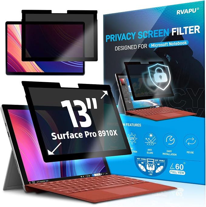 Privacy Screen Laptop for Microsoft Surface Pro 8/9/10/X 13 inch Protector Fully Removable Anti Spy Anti Glare Blue Light Filter Reusable Anti Peek Privacy Screen