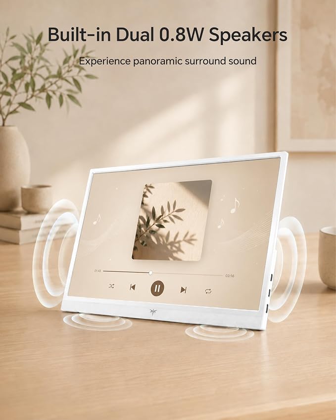 KTC Portable Monitor 15.6 Inch, FHD 1080P Travel Laptop Monitor Extender with USB-C HDMI, Ultra-Slim IPS HDR Display with Speakers, Second Screen for Laptop Computer Phone Xbox Mac Switch, White H15F8