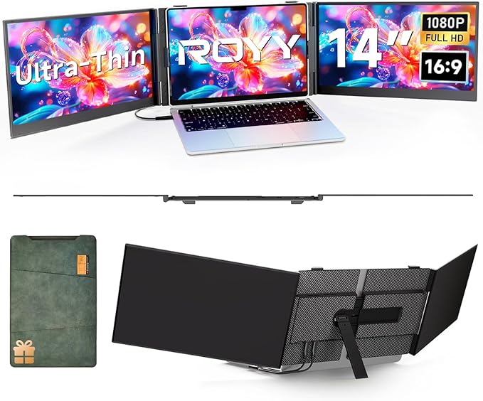 14" Laptop Screen Extender, 0.18" Ultra-Thin Laptop Monitor, Stable Damping Stand with 90° Rotation, 180° Rotation Dual Screen, Extra Compatible with Windows/Mac/Android/Switch/PS Fits 13"-17" Laptops