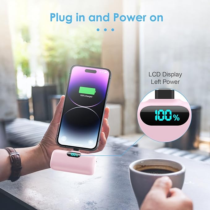 [2-Pack] Mini Portable Charger USB C Power Bank,Upgraded 5000mAh PD Fast Charging Battery Pack Built-in USB-C Connector Travel Essential for iPhone17/17Pro/17Pro Max/Air/16 Plus/16Pro Max/15 Series