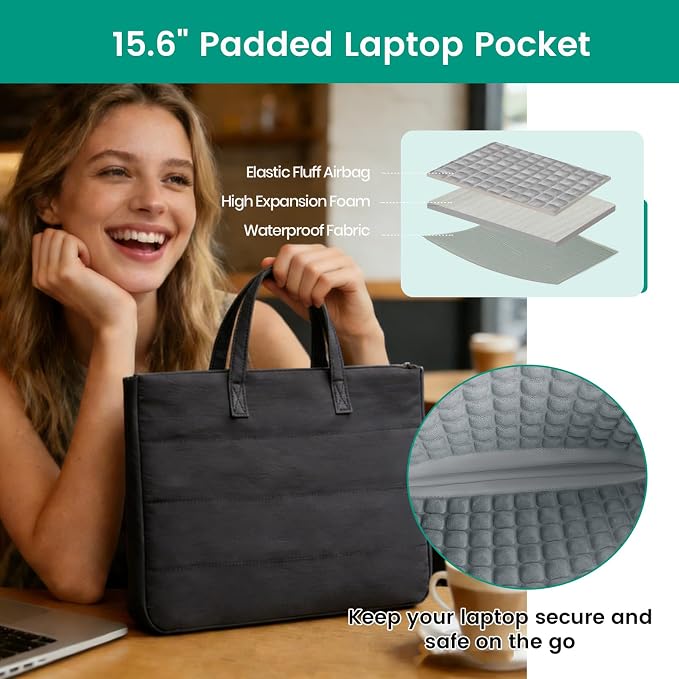 15.6 Inch Laptop Bag, Water-Repellent Fabric, Compatible MacBook Pro 16 Inch, 15.6 Inch HP, Dell, Acer Aspire, Asus Notebook, Lightweight Laptop Case for Work, Travel, Study, Dark Brown