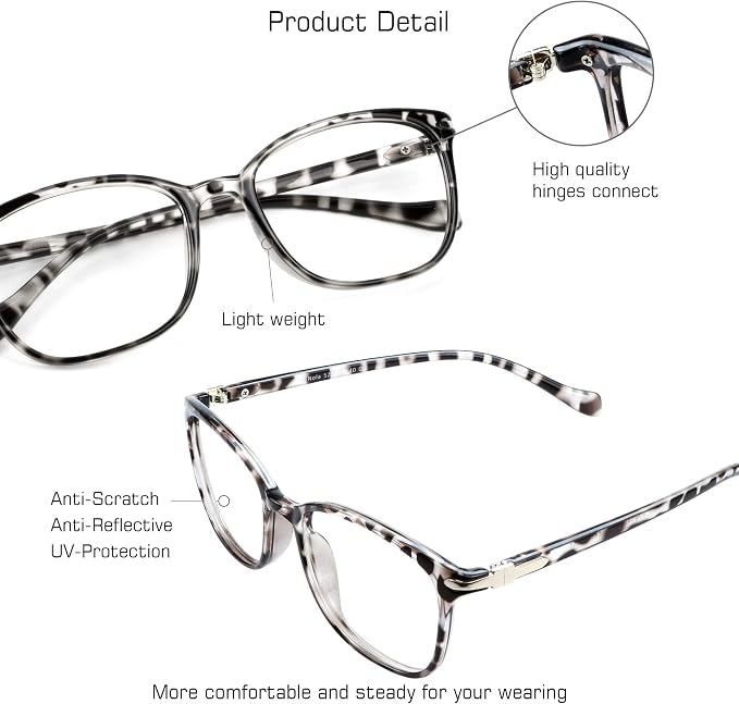 VisionGlobal 2 Pack Blue Light Blocking Glasses for Women Men, Stylish Square Frame(Leopard+Floral)