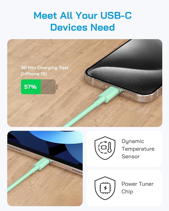 AISNI iPhone 17/16/15 Charger Fast Charging 3 Pack USBC Charger Block with 6 FT Type C Charger Fast Charging Cord Compatible with iPhone 17/17 Plus/17/16/15 Pro Max/16/16 Plus/15/iPad Pro-Green