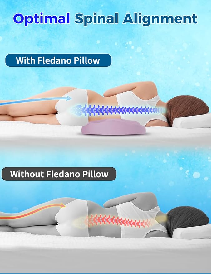 Fledano Lumbar Support Pillow for Bed – Floor Pillows & Cushions - Memory Foam Lower Back Pain Relief Pillow for Sleeping, Ergonomic Lumbar Pillow for Side & Back Sleepers, Sciatica & Hip Pain Relief