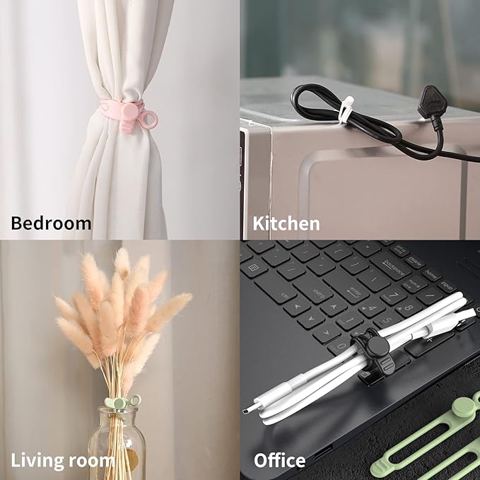 [20Park]UMUST Silicone Cable Ties, Reusable Cable Management Organizer,Cable Straps,Cord Ties,Multipurpose Elastic Cord Organizer for Bundling and Fastening Cable Cords Wires(pink)