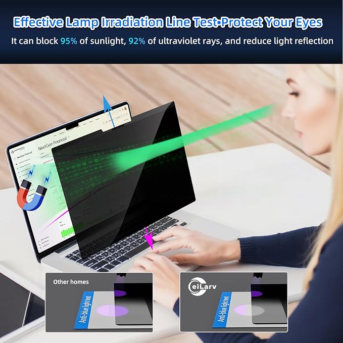 Magnetic Laptop Privacy Screen 14 Inch 16:9 Removable Notebook Laptop Privacy Filter Shield and Protector [Anti-Spy/Glare] Film for 14 inch (Width x Height: 316mm x 184mm)