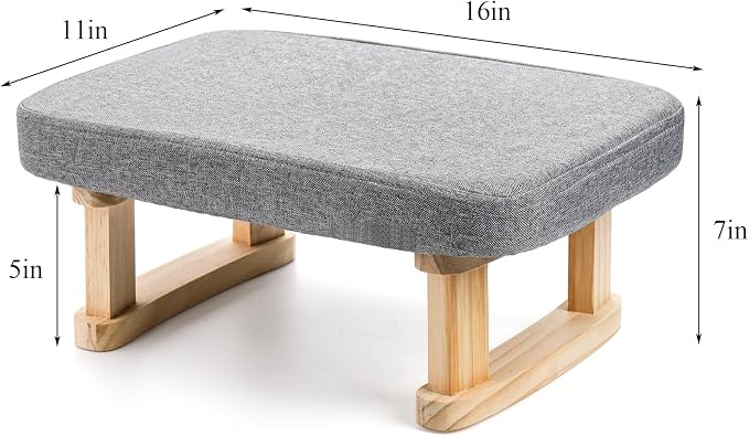 Lawei Small Footstool Ottoman, Rectangle Fabric Foot Stool Rest with Wooden Legs and Non-Slip Soft Padding, Modern Footstools Step for Couch, Desk, Office, Living Room, Bedroom, Entryway, Dogs, Gray