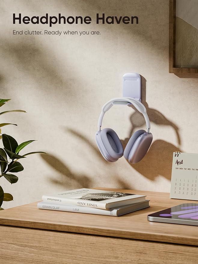 MAMUVIMO Headphone Stand, 2 Pack Headset Stand Foldable＆Sticky, Headphone Holder Hook Mount with Non-Slip Silicone, Adhesive Earphone Desk Hanger Clip Space-Saving for Airpods Max All Earphones Purple