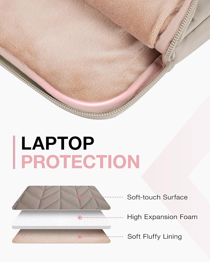 BAGSMART Laptop Case with Handle, Puffy Padded Laptop Bag Sleeve for Women, Portable MacBook Air/Pro Computer Case, 15-16 inch, Warm Gray