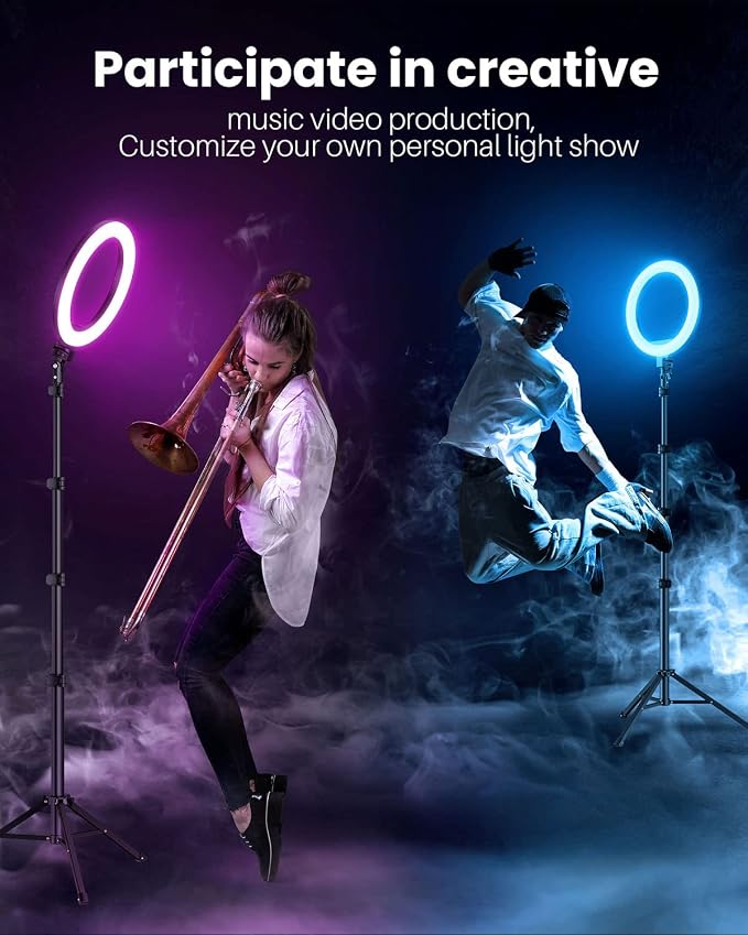 Weilisi 12'' Ring Light with Stand 72'' Tall & 2 Phone Holders,38 Color Modes Selfie Light with Tripod Stand, Big LED Ring Light for iPhone/Android/Camera,YouTube,Makeup