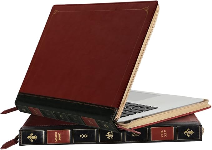 MOSISO Compatible with MacBook Air 13 inch Case A1466 A1369 Older Version 2010-2017 Release, PU Leather Laptop Sleeve Vintage Retro Zippered Portfolio Protective Case Cover, Wine Red