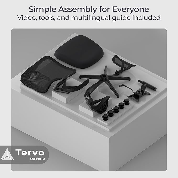 Tervo Model U | Folding Office Chair for Small Spaces | Gaming Chair for Adults & Kids | Ergonomic Mesh Computer Chair for Bedroom | Foldable Desk Chair for Home Work (Midnight Black Headrest)