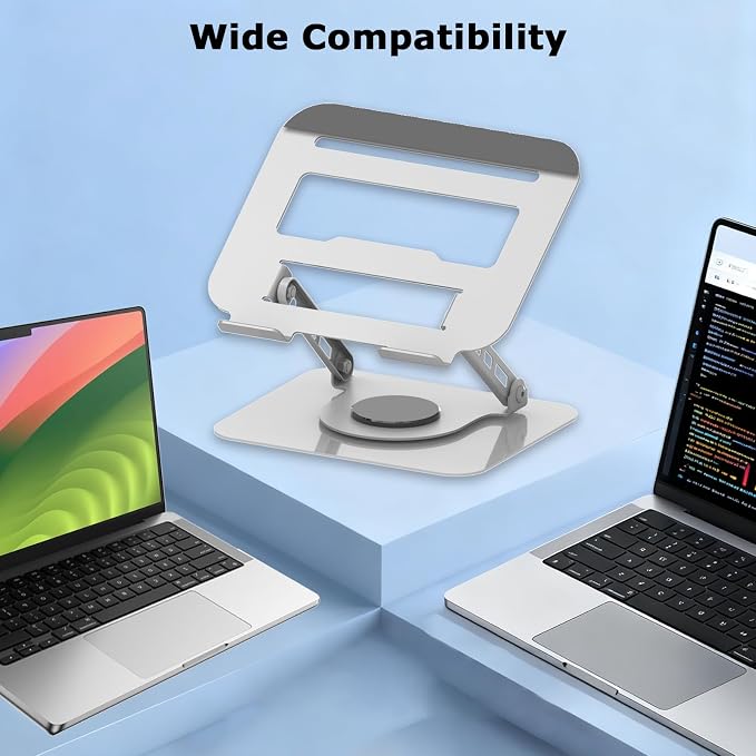 360 Rotation Laptop Stand, Multi-Angle Adjustable Laptop Holder Riser Stable Base Fully Foldable Easy to Storage and Portable Fit for MacBook Pro/Air HP 14 All Under 16” Devices (Silvery)