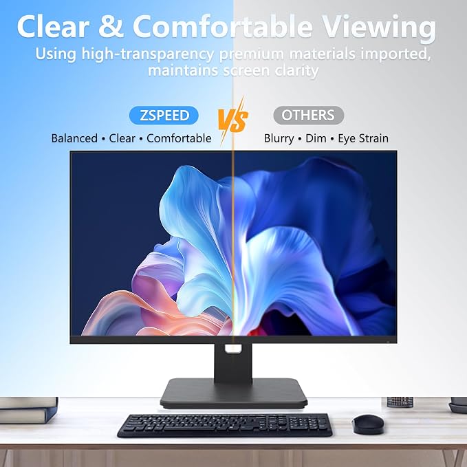 [2-Pack] 24 Inch Privacy Screen for Computer Monitor Privacy Screen Hanging Removable 16:9 Aspect Ratio, Anti Spy Anti Glare Blue Light, No Adhesive Easy Install 24in Computer Screen Privacy Shield
