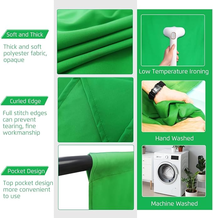 2-in-1 Green Backdrop Stand Kit - 8.5x12 ft Green Backdrop with 10x8.5ft Portable Photography Stand for Video Streaming,Zoom Meetings,Parties,Anti-Wrinkle Polyester Fabric