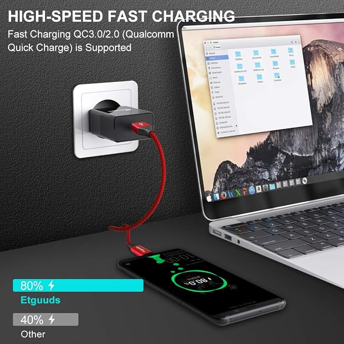 etguuds USB to USB C Cable 1ft, 2-Pack Short USB A to Type C Charger Cord Fast Charging for Samsung Galaxy A17 A16 A15 A26 A36 A56, S25 S24 S23 S22 S21 S20 S10 Note 20, for iPhone 17 16 15, Moto