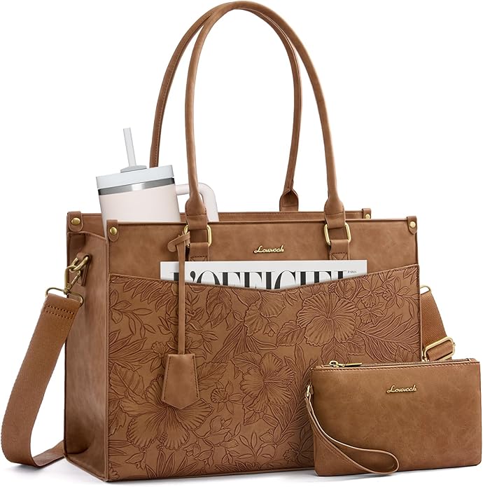 LOVEVOOK Laptop Bag for Women, 2-in-1 Tote Purse with Clutch & Cup Holder, Waterproof Briefcase for Work Travel