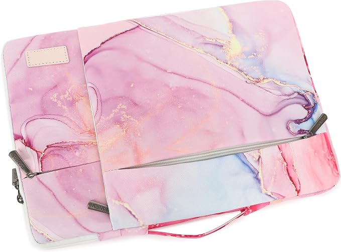 360° Protective Laptop Sleeve Case Bag with 3 Pockets,Handle,Luggage Strap for MacBook Pro 14 inch and 14 inch-14.4 inch Screen Laptop(Pink Marble)