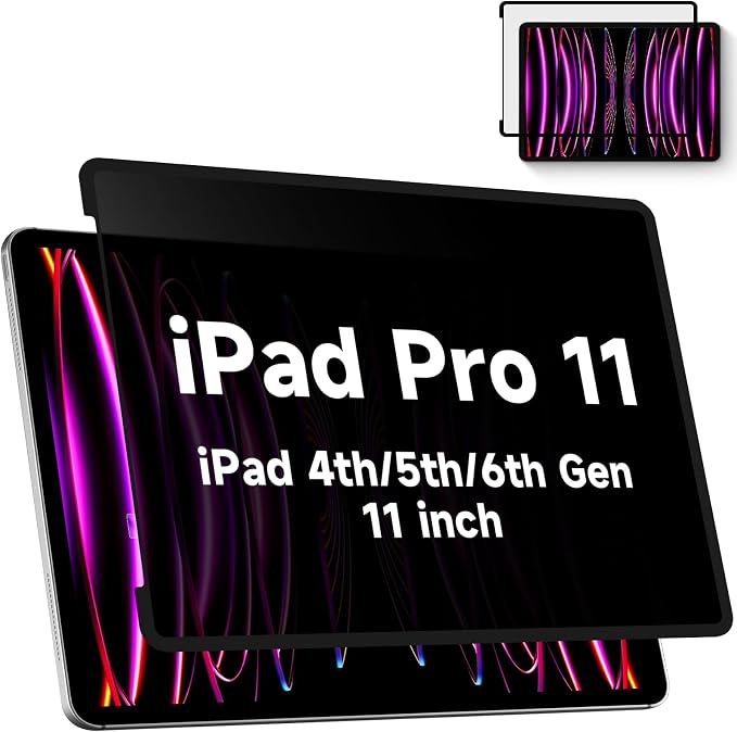 Upgrade Privacy Screen Protector for iPad Air 5th 4th Generation & iPad Pro 11 inch (2018 2020 2021 2022), Fully Removable Anti Spy Glare Blue Light Filter, High Sensitive/Bubble Free/Detachable