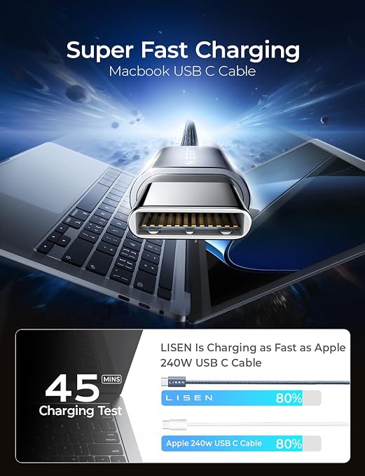 LISEN USB C to USB C Cable, 240W C to C Cable Fast Charging [3.3FT, 2 Pack] Type C Charger Fast Charging USBC to USBC Cable for iPhone 17 16 15 Pro Max iPad MacBook Neo Air Pro Samsung S26 S25 Ultra