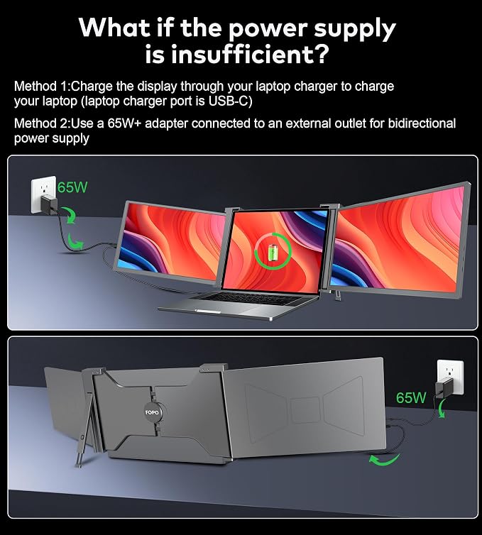 15.6" Triple Portable Laptop Monitor, FHD 1080P IPS Screen Extender Portable Display for 15.6-17.3” Laptops, PnP Travel Laptop Screen Extender with USB-C&HDMI, Dual Monitor for Windows, Mac