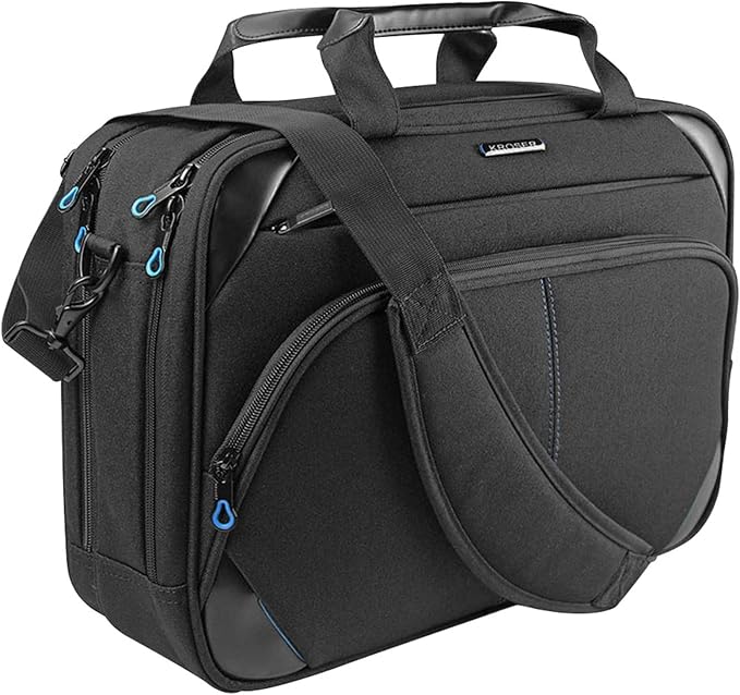 KROSER Laptop Bag 15.6 Inch Briefcase Messenger Bag Water Repellent Computer Case Shoulder Bag Durable Tablet Sleeve for Business/College/Women/Men - Black/Blue