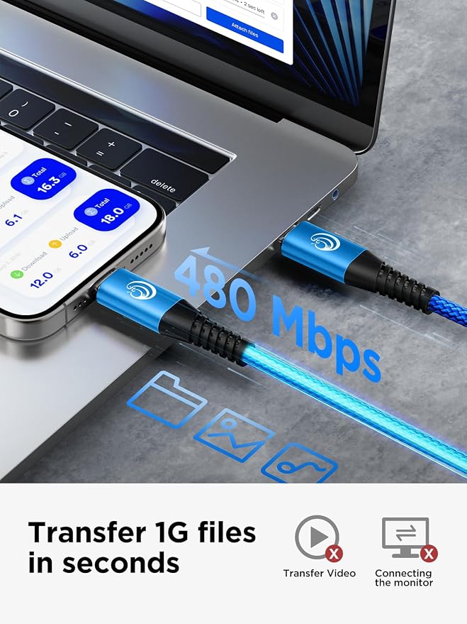 Yosou USB C Cable, USBC Type C Fast Charging Cable Cord Blue, 10ft+10ft