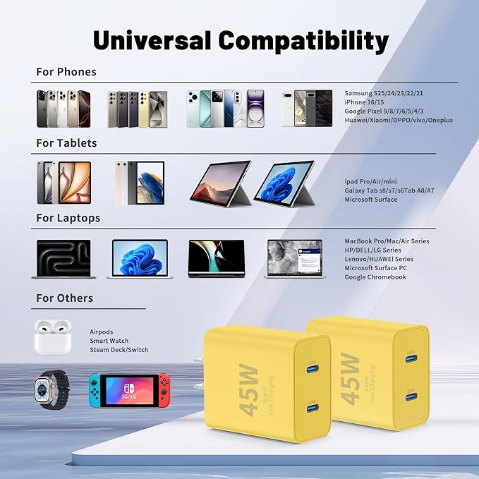 QZIIW iPhone 16 15 Pro Max Charger Fast Charging,45W Dual Port USB C Fast Charger Block [2-Pack] & Extra Long 60W 3/6/10/10FT USB C Cable - PD Quick Adapter 3.0 for iPhone 16 15/16 15Pro/16 15 Plus.