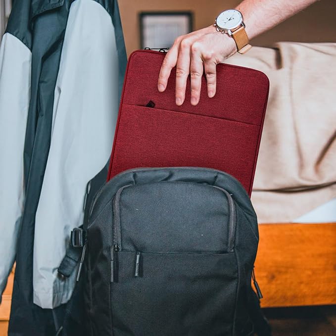 Portable Monitor Case 15.6 Inch, 16.1 Inch Carrying Monitor Sleeve Bag Compatible with Lepow GTEK ViewSonic KYY AOC 15.6" USB-C Portable Display Monitors, 15"x10.8" Wine Red