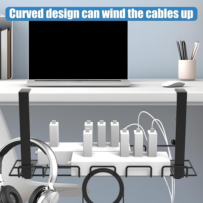 Under Desk Cable Management Tray, No Drill Steel Cord Organizer Kit with 52Pcs Different Essential Accessories for Home Office Standing Desk (15.7/13.4inch, Black)