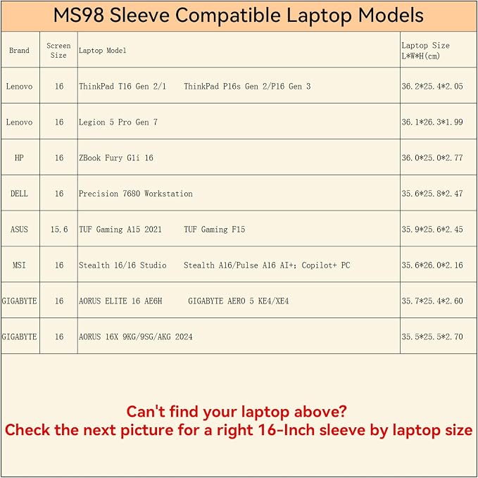 Smatree MS98 Hard Protective 16 inch Laptop Sleeve Case Compatible for Lenovo ThinkPad P16/P16s/T16/Legion 5 Pro, HP ZBook Fury/DELL Precision/ASUS TUF Gaming, MSI Pulse/Stealth, for GIGABYTE