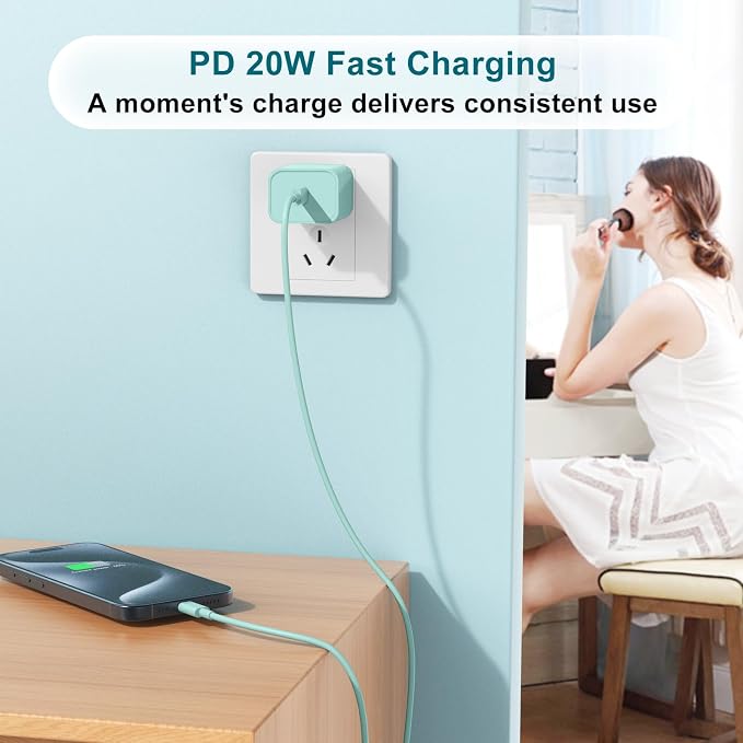Fast Charger for iPhone 17 16 15 Charger Fast Charging, 6+10ft USBC to USBC Cable Cord &20W Type C Block for iPhone 17 Air, 16e, 17 16 15 (Pro Max/Pro/Plus), iPad Pro/Air/Mini, Green