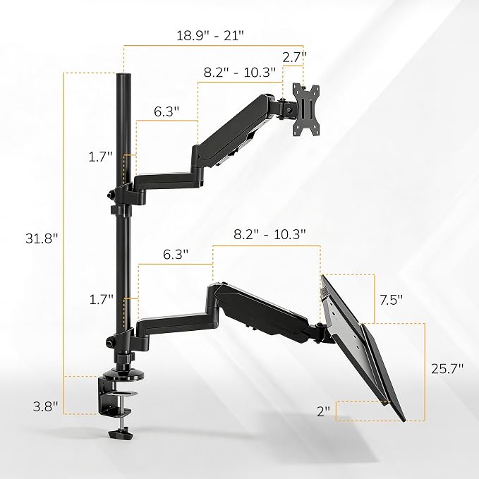 Mount-It! Sit-Stand Monitor Arm Desk Mount with Keyboard Tray, Single Monitor Fits Up to 32”, Height Adjustable Gas Spring, Full Motion Articulating Arm, Clamp or Grommet, Black