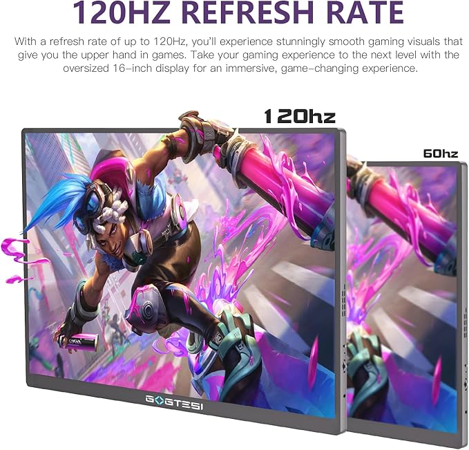 16 Inch 120Hz Portable Gaming Monitor, 100% sRGB 2.5K QHD 400nits Portable Monitor with HDR, Ultra Slim, Eye Care, External Second Screen for Laptop/PC/PS5/Mac/Xbox