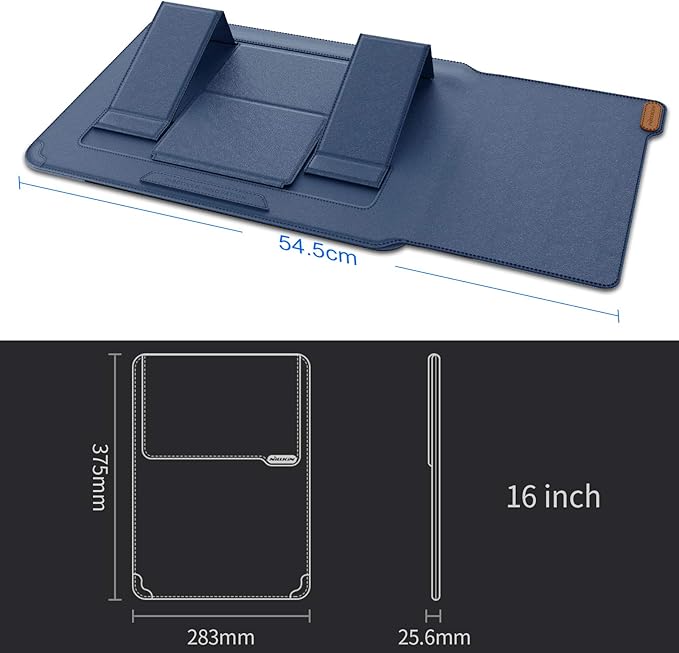 Nillkin Laptop Sleeve 15.6 inch (3-in1), MacBook Sleeve with Adjustable Stand & Mouse Pad, 2 Stand Modes, 15 inch Laptop Case, Slim MacBook Accessories for Samsung/Surface/Chromebook 13-15.6'', Blue